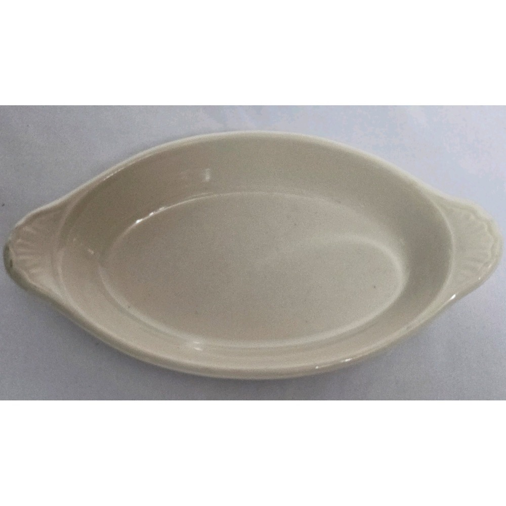 Vintage Hall 528 White Oval Handled Casserole Baking Dish Impressed Backstamp